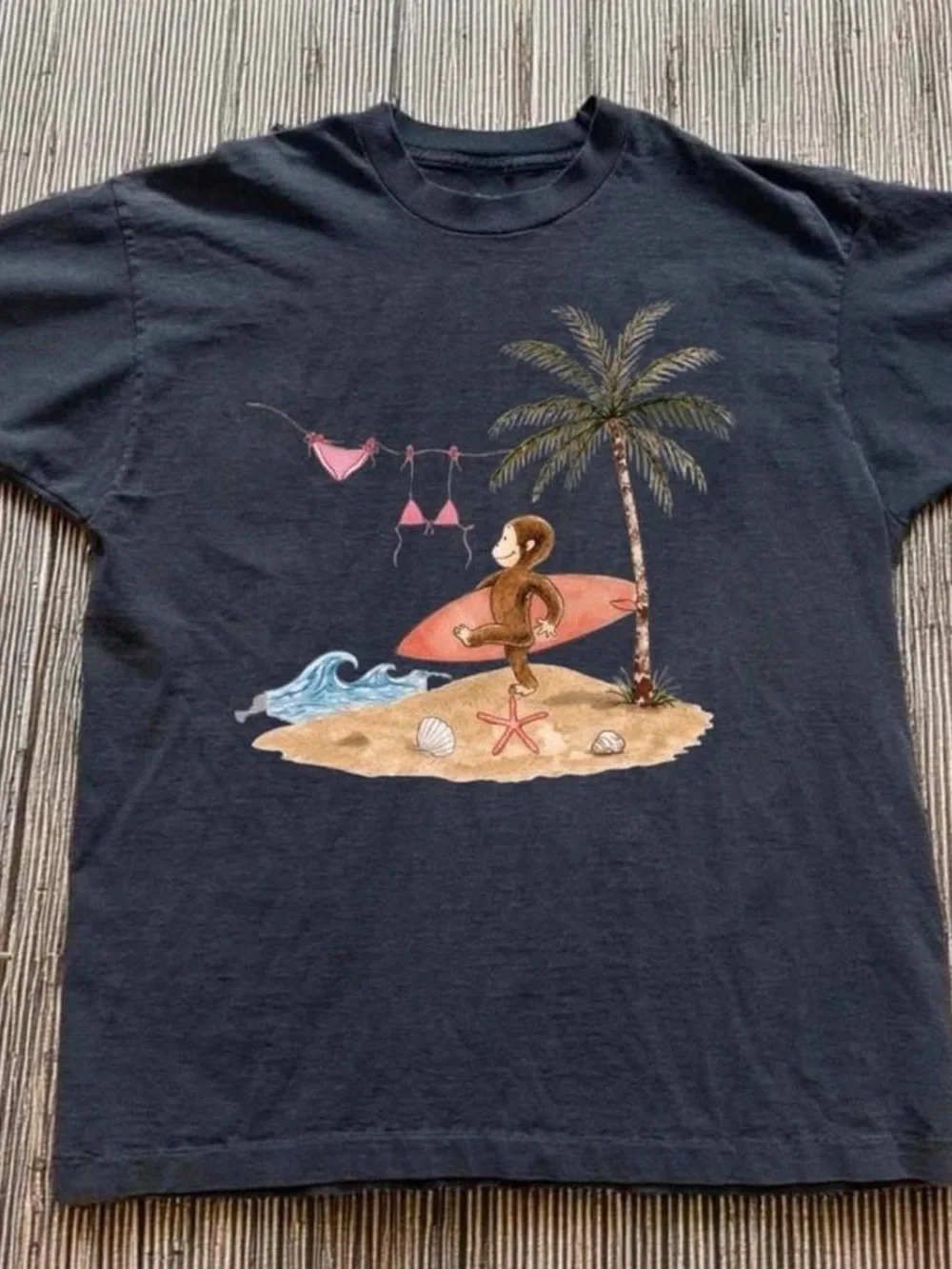 Gildan Black Short Sleeve Tee with Surfing Monkey Beach Graphic